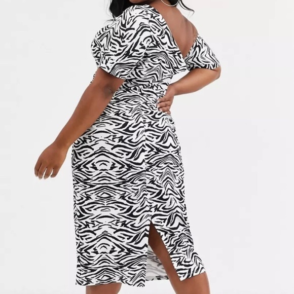ASOS Curve Black & White Zebra Pencil Midi Dress NWT - Picture 3 of 12
